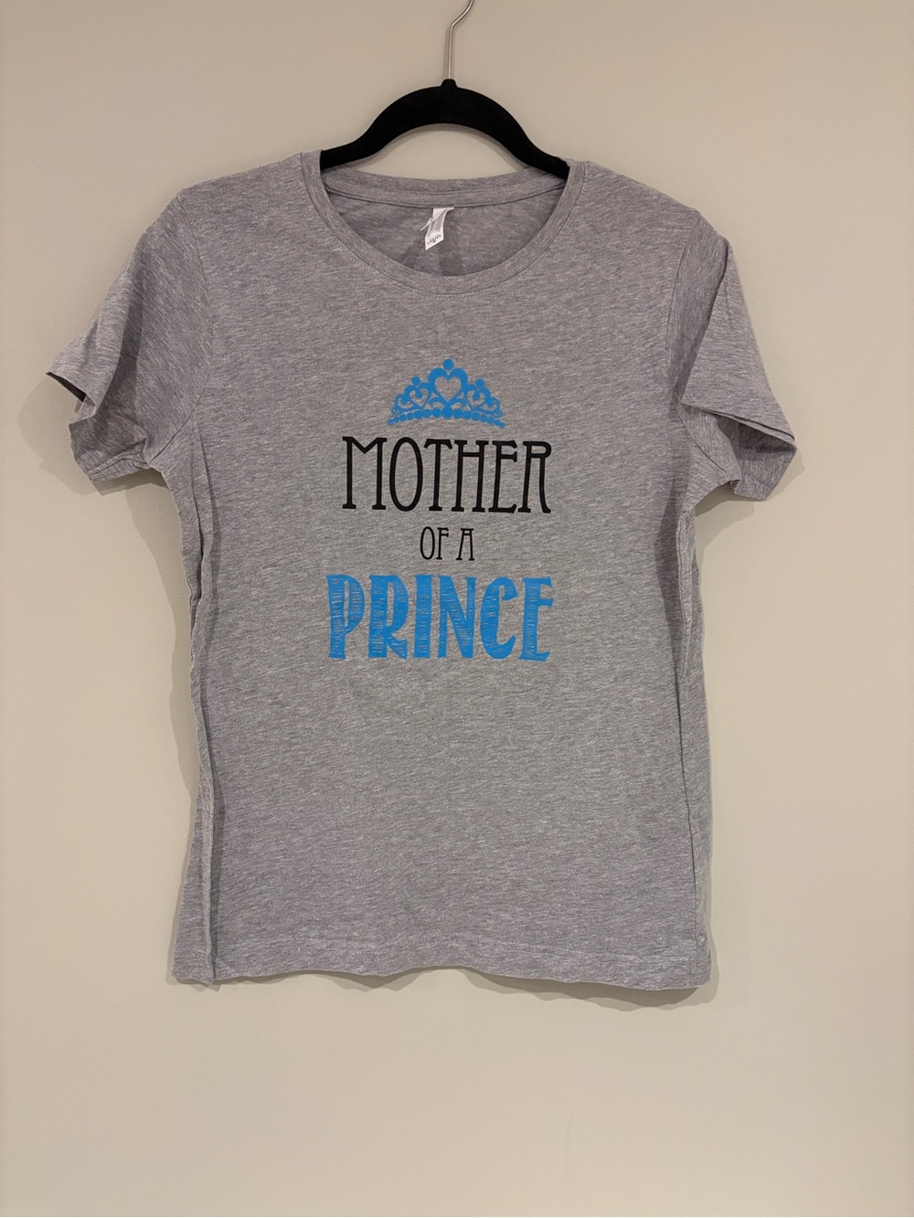 Mother of a Prince Graphic T-Shirt - Gray with Blue Print